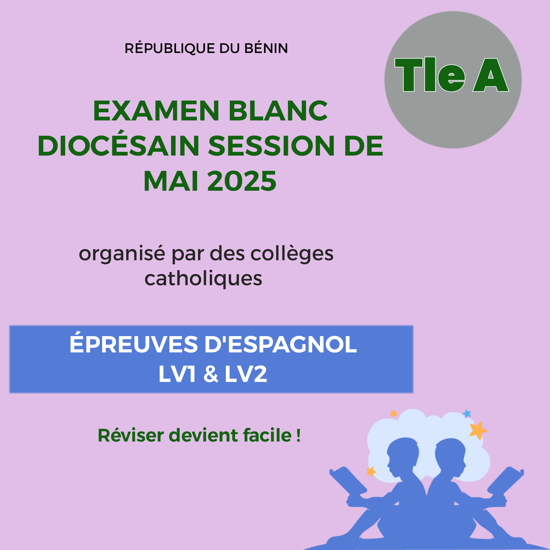 Aperçu de Examen Blanc Diocésain mai 2025 • Terminale A • Espagnol LV1 et LV2