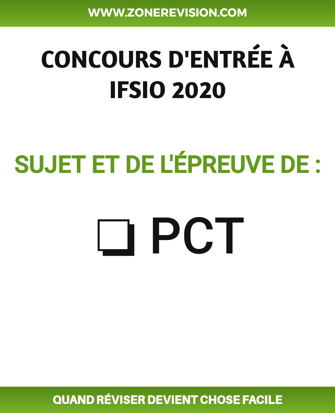Aperçu de CONCOURS D'ENTRÉE À IFSIO 2020 PCT