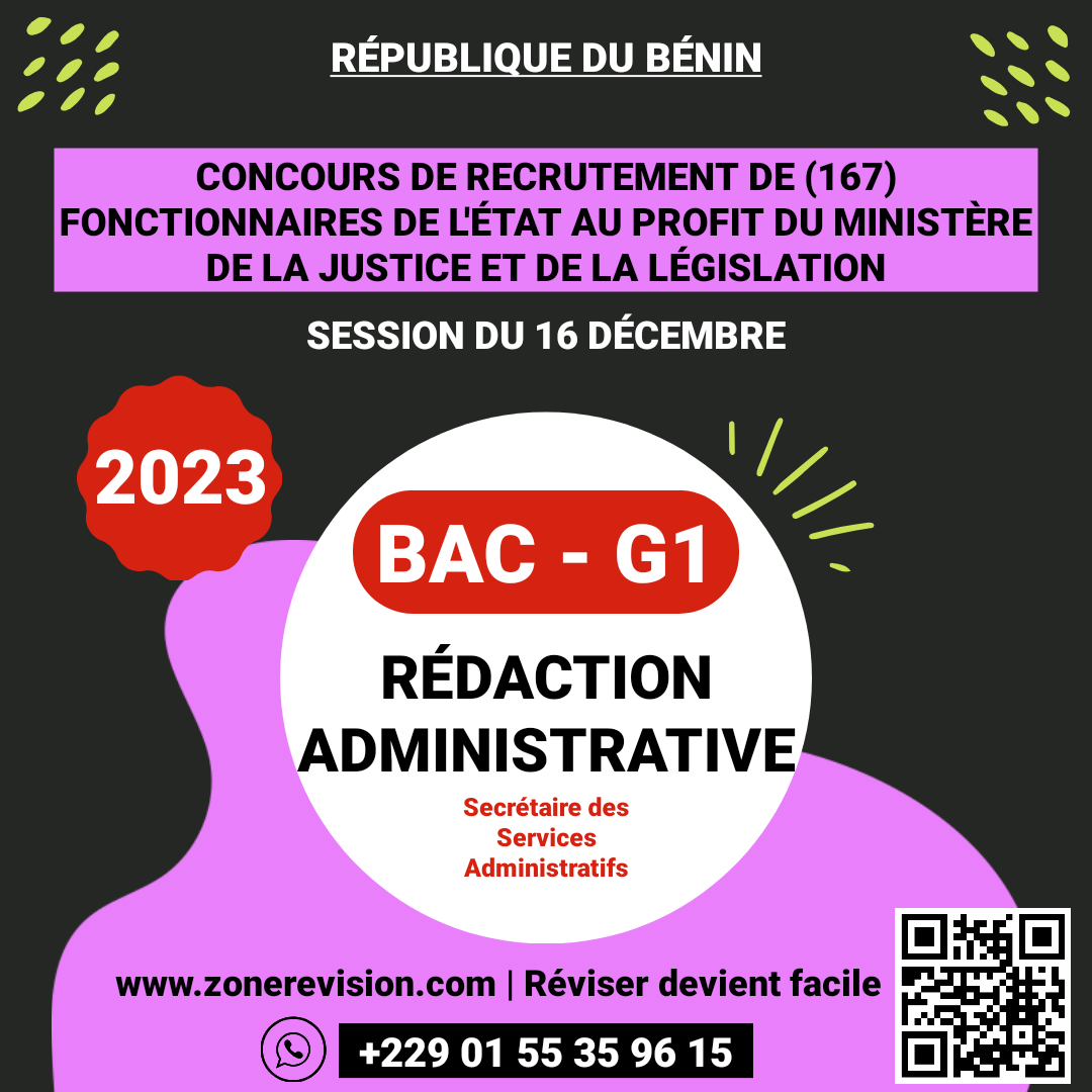 Aperçu de Secrétaires des Services Administratifs • Concours Justice 2023 • Rédaction Administrative • BAC-G1