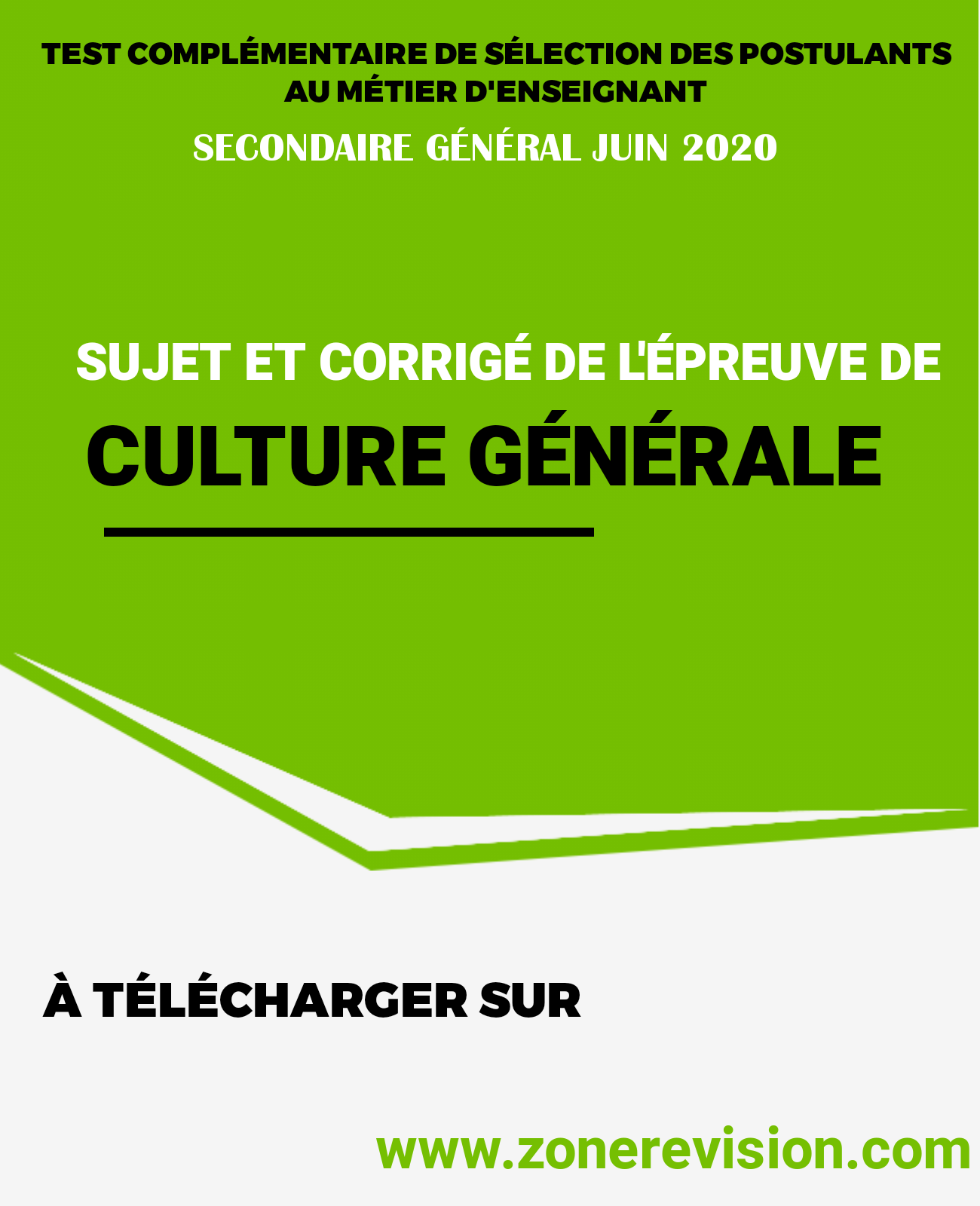 Aperçu de TEST AME SECONDAIRE GÉNÉRAL JUIN 2020 CULTURE GÉNÉRALE  SUJET & CORRIGÉ