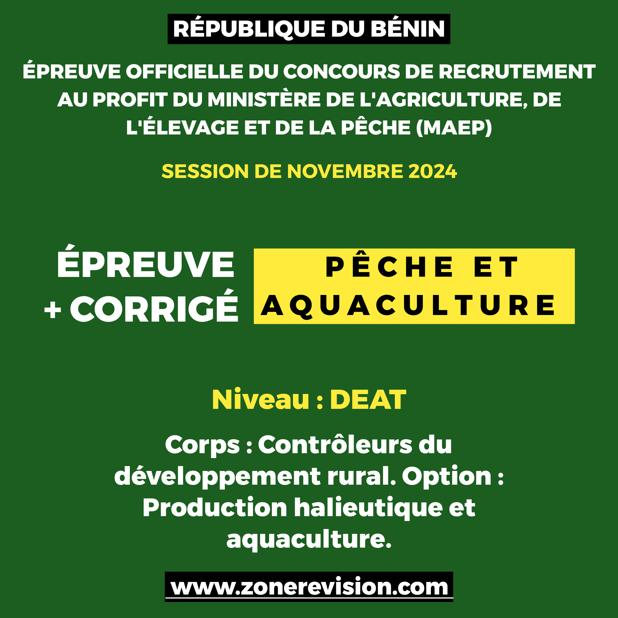 Aperçu de Recrutement ACDPE - MAEP 2024, Niveau DEAT, Épreuve + Corrigé-type: Pêche et aquaculture, Option : P