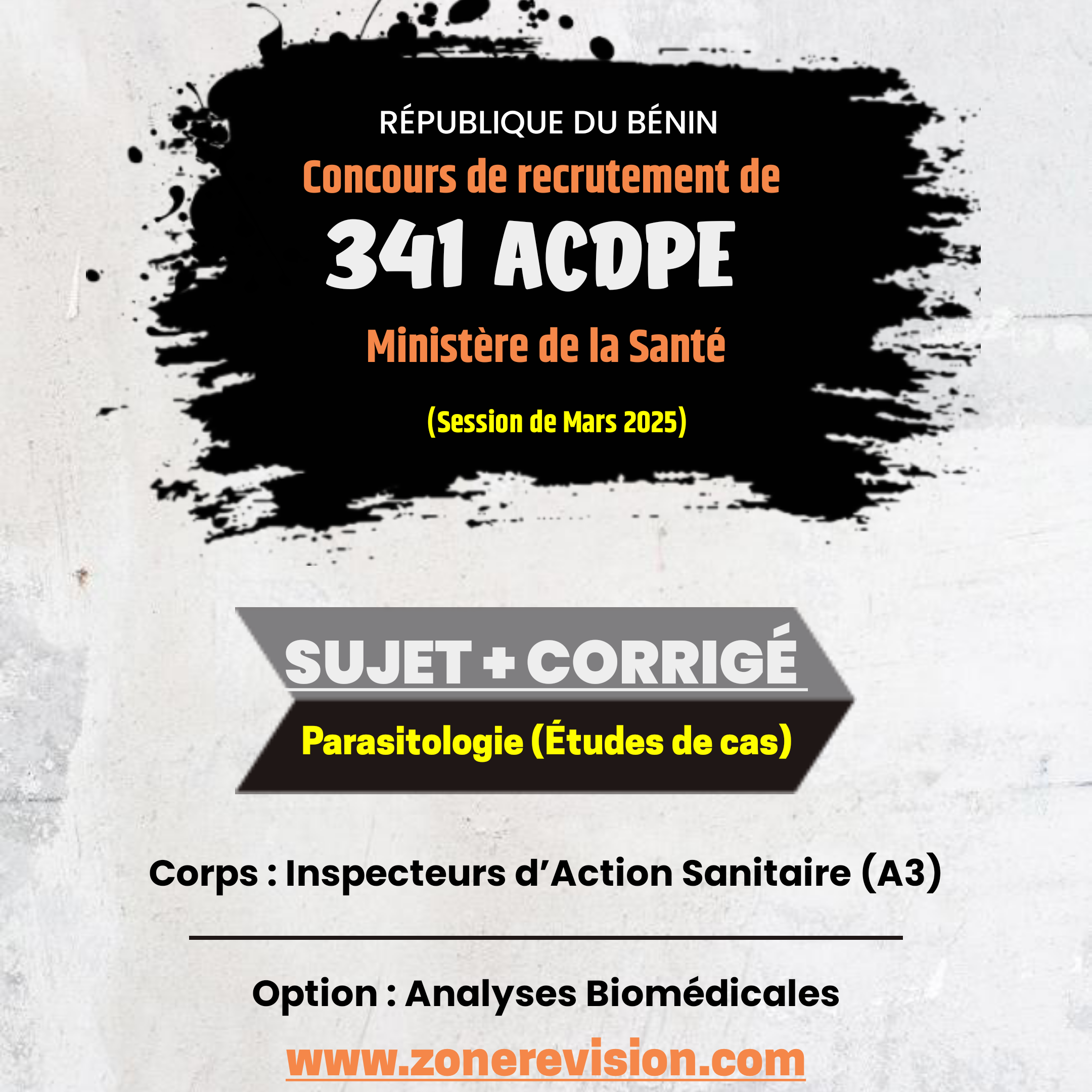 Aperçu de Concours 341 ACDPE 2024 •  Inspecteurs d’Action Sanitaire (A3) • Analyses Biomédicales • Bac +3