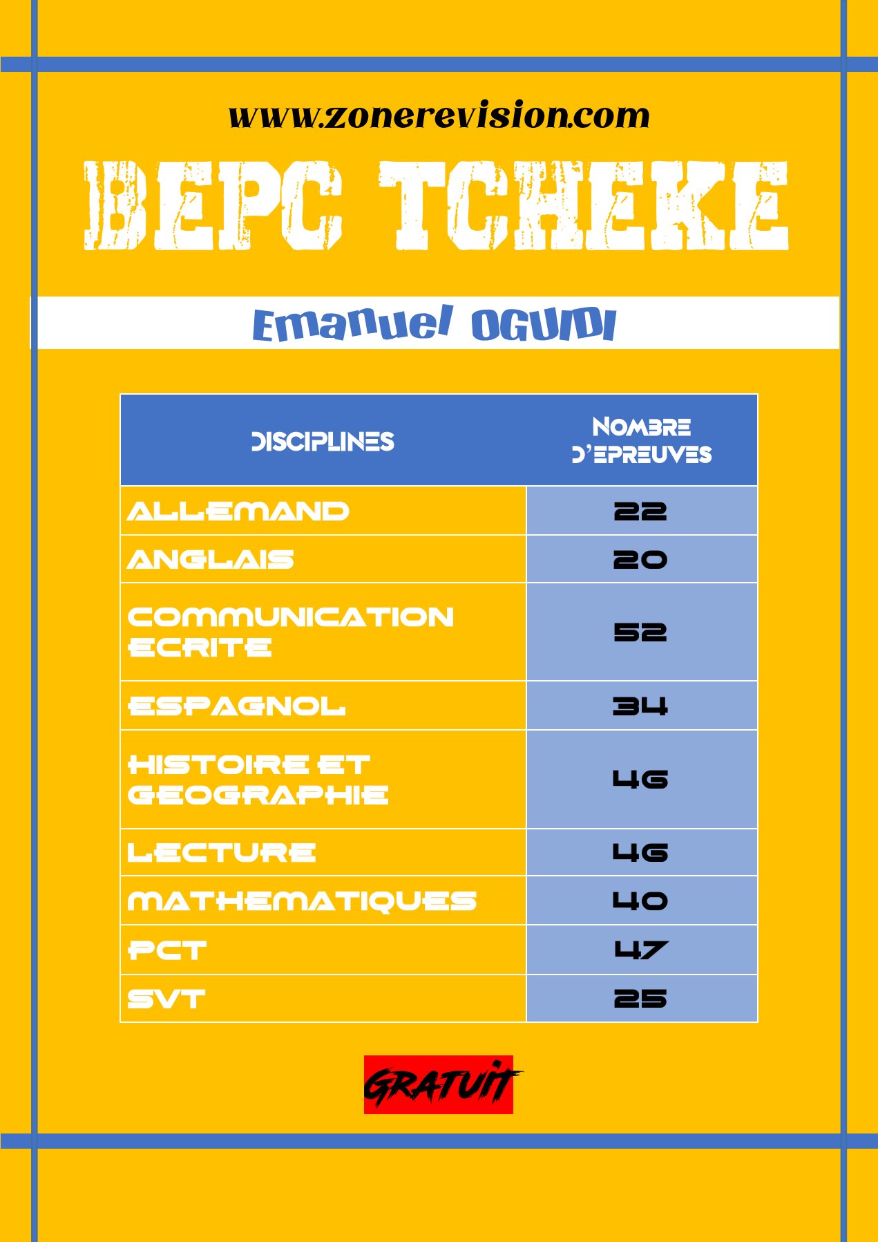 Aperçu de BEPC TCHEKE ALLEMAND  22 ÉPREUVES