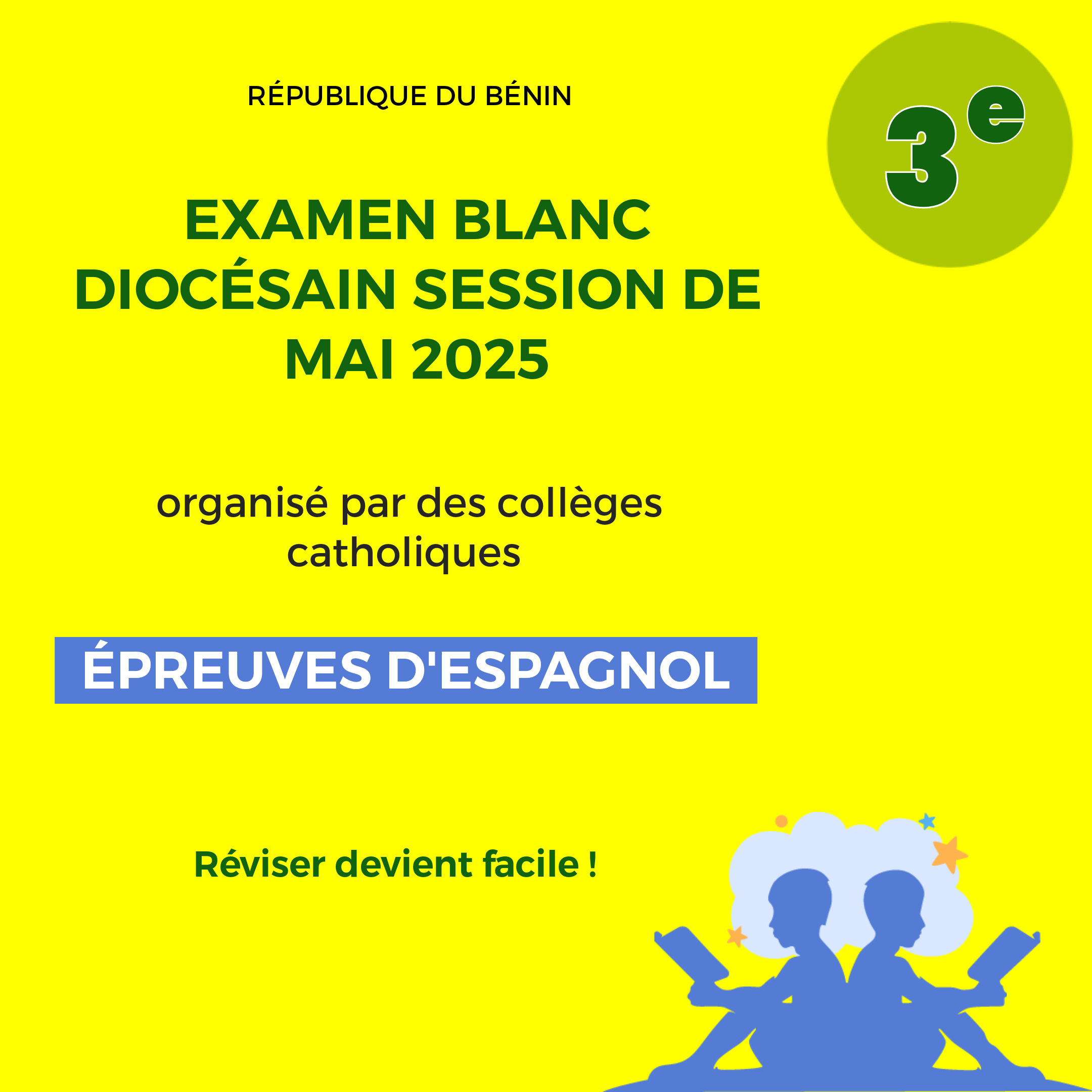 Aperçu de Examen Blanc Diocésain du BEPC mai 2025 • Espagnol • organisé par des collèges catholiques