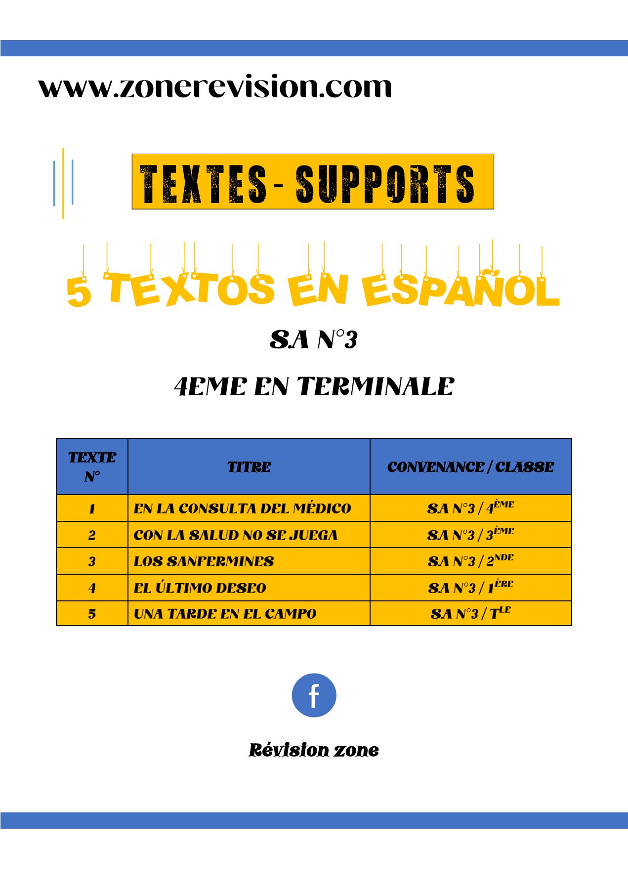 Aperçu de 5 TEXTES EN ESPAGNOL PORTANT SUR LA S.A N°3  DE LA 4ÈME EN TERMINALE