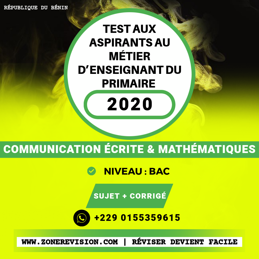 Aperçu de Test aux AME du primaire • Juin 2020 • Communication écrite et Maths (Sujets et Corrigés)
