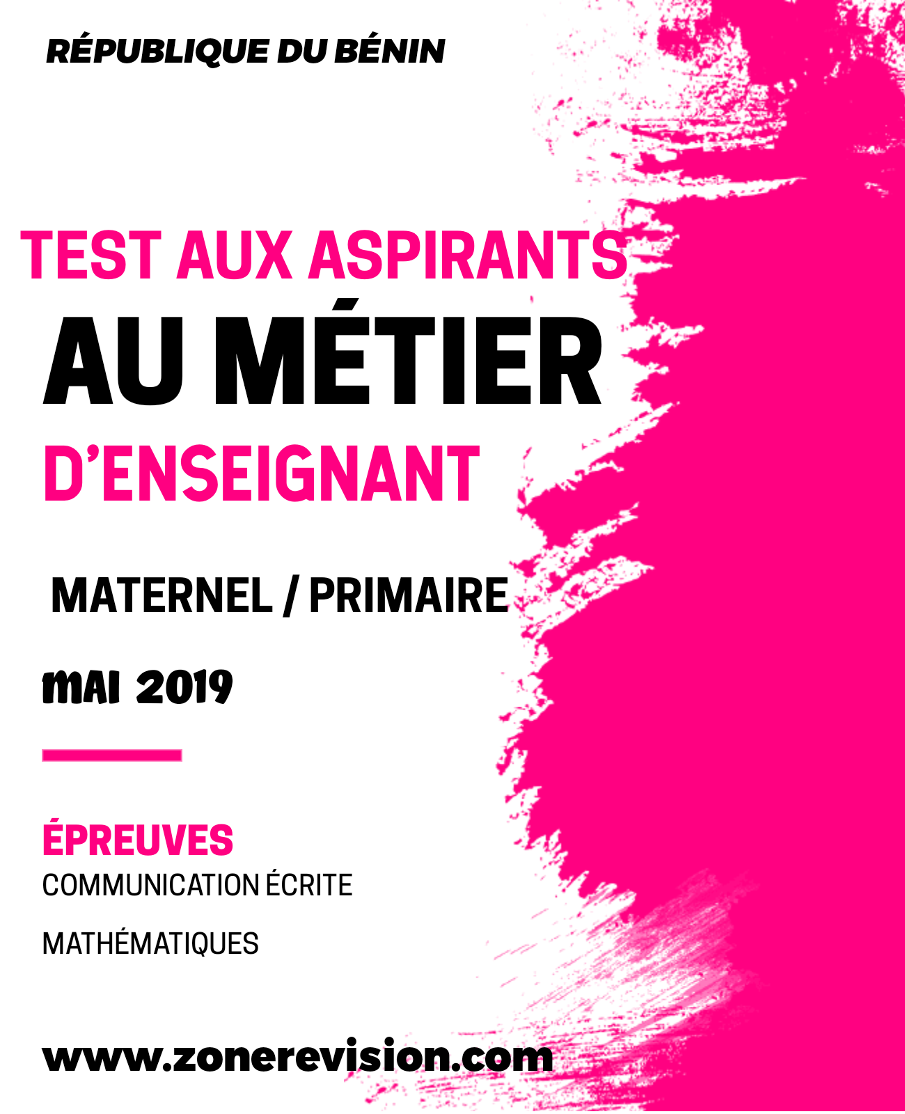 Aperçu de TEST AUX ASPIRANTS AU MÉTIER D'ENSEIGNANT MATERNEL / PRIMAIRE  |  MAI 2019